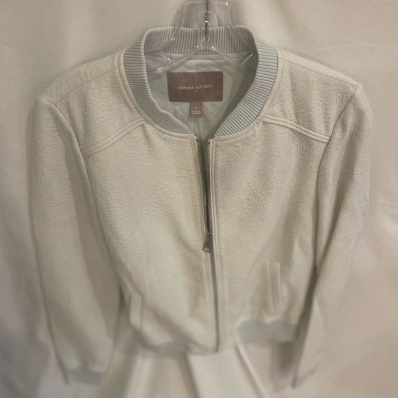 Banana Republic Cream Textured Pebbled Full Zip Up Bomber Jacket Size Small - Picture 4 of 8